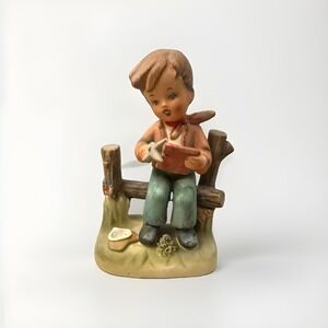 Erich Stauffer Boy on Fence Cutting Paper Ceramic Figurine U8394 5" 1960's READ